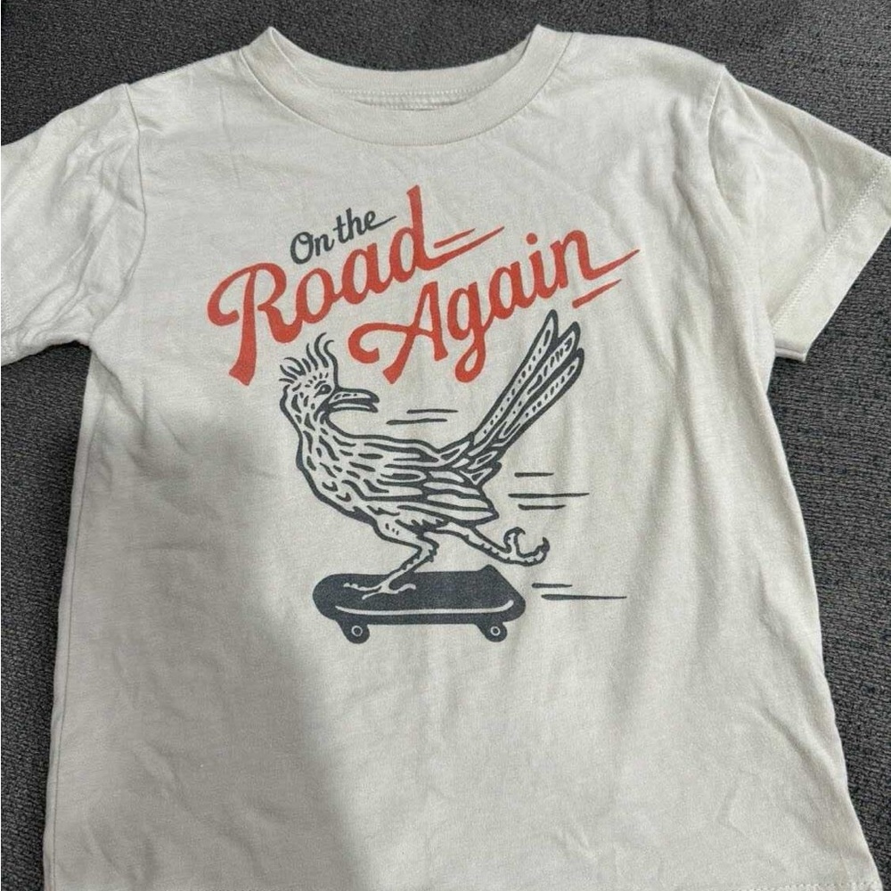 Kids Graphic Tee with Roadrunner Design - Cream and Red